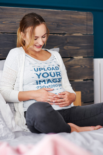 Heathered Tee Mockup Featuring a Joyful Pregnant Woman
