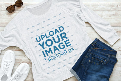 Outfit Mockup Featuring a Heathered Long-Sleeve Tee