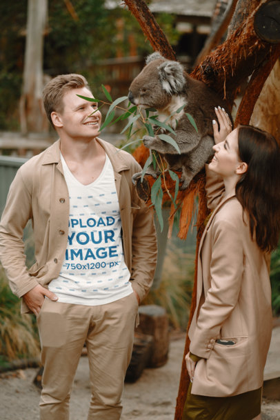 V-Neck Tee Mockup of a Happy Man Posing by a Koala 44505-r-el2