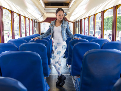 Beautiful Woman Wearing Leggings Mockup While on a Bus