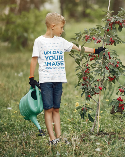 Basic T-Shirt Mockup of a Kid Planting a Small Tree 44946-r-el2