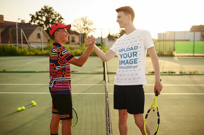 T-Shirt Mockup of a Friendly Man During a Tennis Match