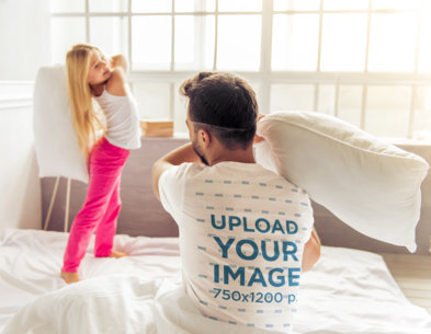 T-Shirt Mockup of a Man in a Pillow Fight with His Daughter 46440-r-el2