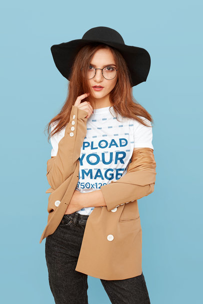 T-Shirt Mockup Featuring a Woman with a Hipster-Style Outfit 46406-r-el2