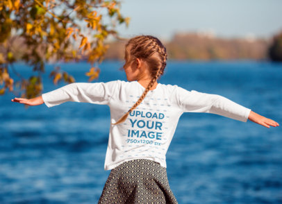 Back-View Mockup of a Girl Wearing a Long Sleeve Tee