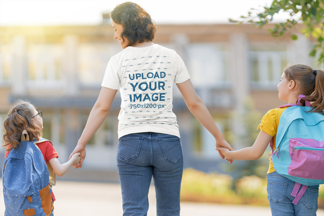 T-Shirt Mockup of a Mom Taking Her Girls to School