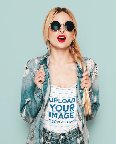 Heathered Tank Top Mockup of a Woman Wearing Red Lipstick and Sunglasses m5815-r-el2