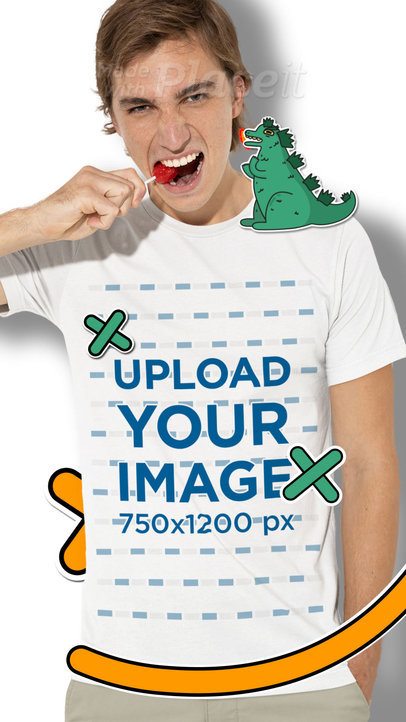 T-Shirt Video of a Man Posing With a Lollipop Featuring Animated Stickers 5154v