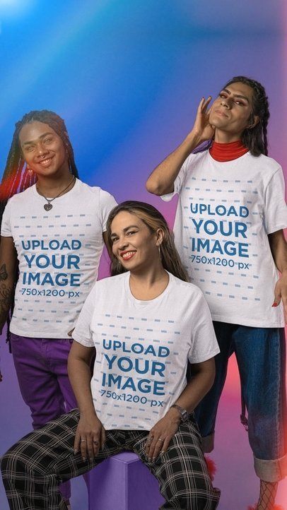 T-Shirt Video Featuring Three Diverse Models in a Studio