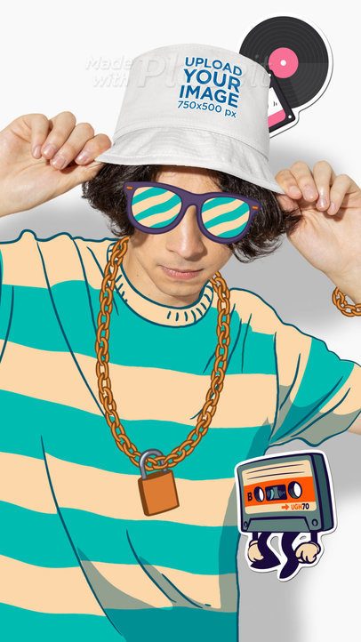 Bucket Hat Video of a Man Wearing Animated Cartoon Sunglasses and a Golden Chain