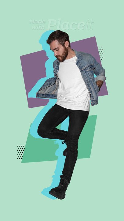 T-Shirt Video Featuring a Man Posing Against an Illustrated Cutout Background 