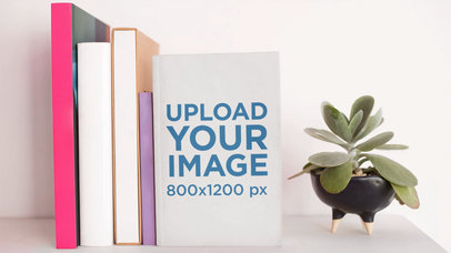 Book on a Shelf Against Other Books with a Plant Rotating Nearby in Stop Motion