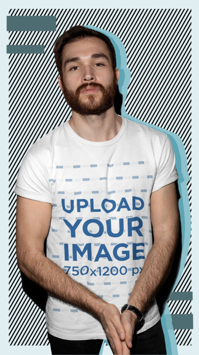 T-Shirt Video Featuring a Man Posing Against an Illustrated Background
