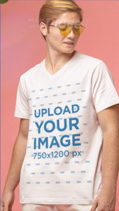 V-Neck T-Shirt Video Featuring a Man Posing at a Studio With a Summer Theme