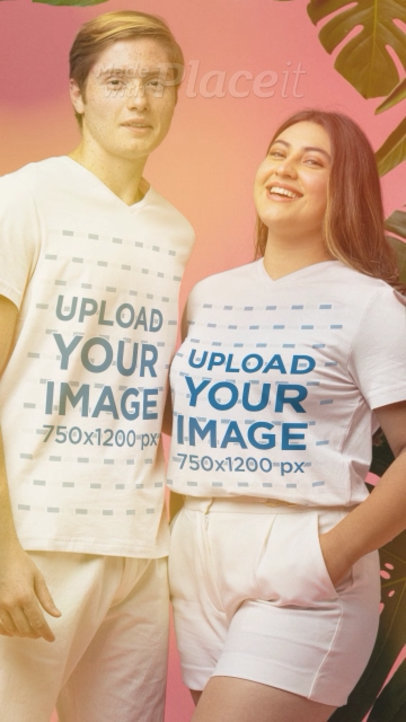 Summer-Themed Video Featuring a Happy Couple Wearing a V-Neck T-Shirt