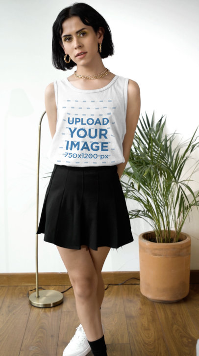 Tank Top Video of a Short-Haired Woman Posing With a Dark Skirt
