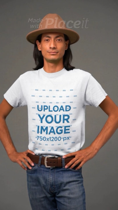 T-Shirt Video Featuring a Serious Long-Haired Man With a Hat