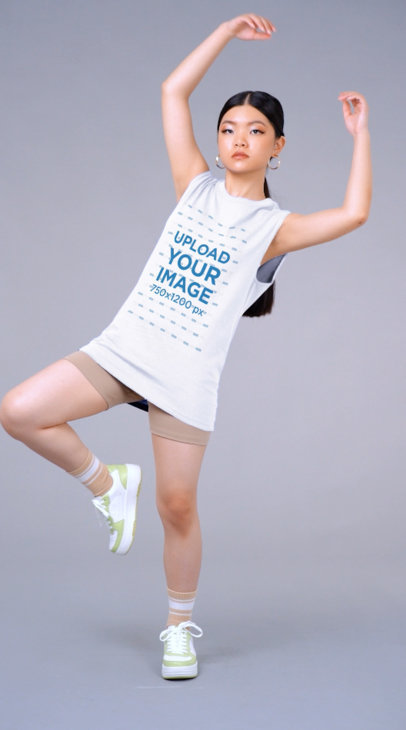 Sleeveless Tee Video Featuring a Serious Woman Stretching Her Arms