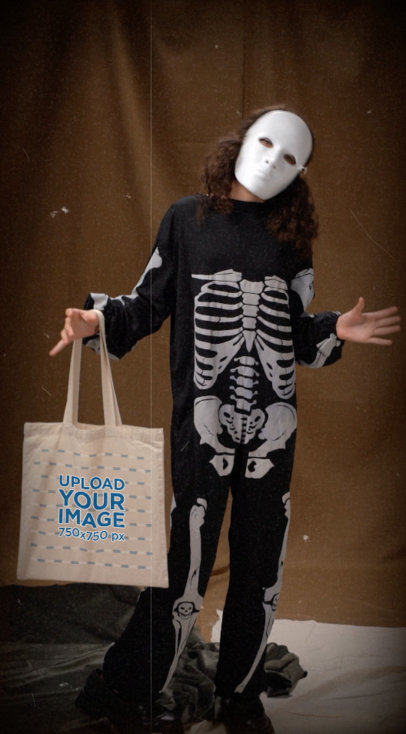 Halloween-Themed Video Featuring a Girl With a Creepy Custom Carrying a Tote Bag 