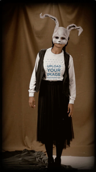 Sweatshirt Video Featuring a Woman With a Creepy Bunny Mask and a Halloween Theme