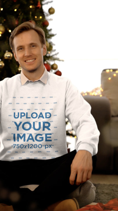 Christmas Video Featuring a Man Wearing a Crewneck Sweatshirt