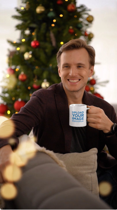 Video of a Happy Man Holding a Coffee Mug at a Christmas Party