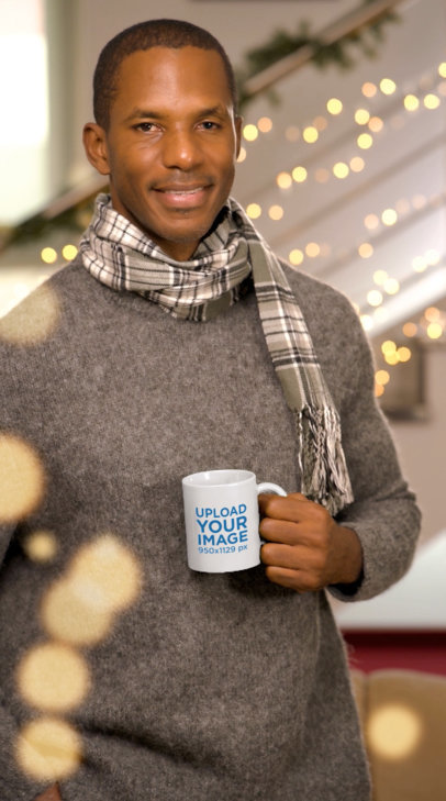 11 oz Coffee Mug Video Featuring a Man Posing in a Xmas-Decorated Setting