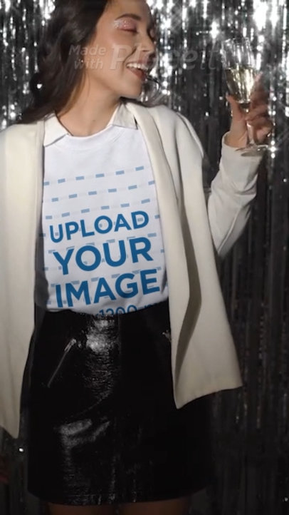Sweatshirt Video of a Joyful Woman Holding a Glass of Wine for New Year's Day