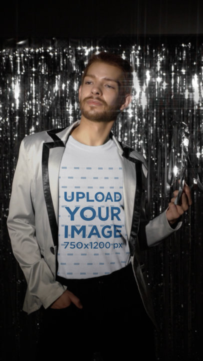 T-Shirt Video Featuring a Happy Man Celebrating New Year's Eve