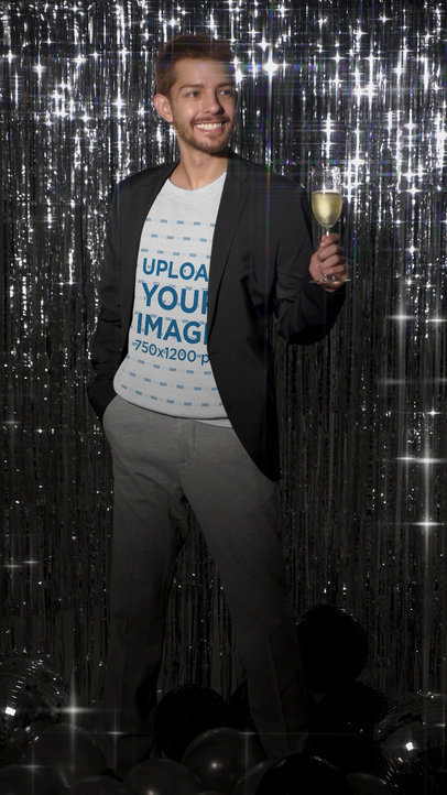 Round-Neck Tee Video of a Man Toasting at a New Year's Eve Party