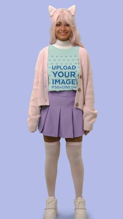 T-Shirt Video Featuring a Happy Woman With a Kawaii Style 6186v