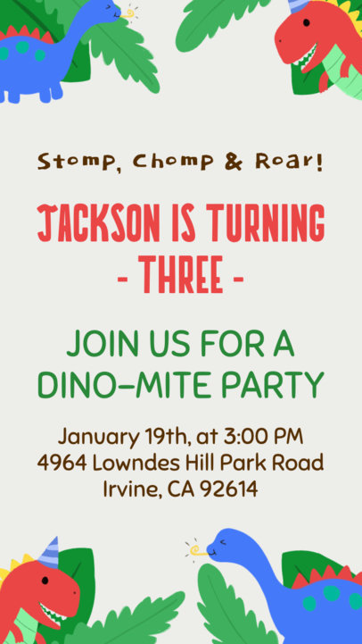 Instagram Story Video Generator for a Kid's Birthday Party Invitation with Illustrated Dinosaurs 6245