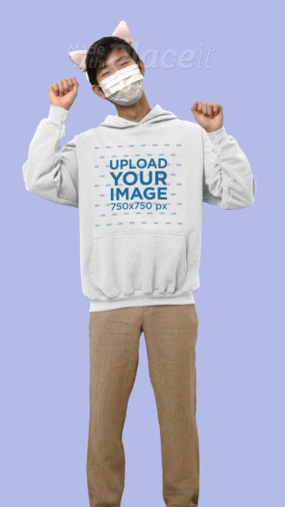 Kawaii Video Featuring a Man With Cat Ears Wearing a Hoodie 6190v