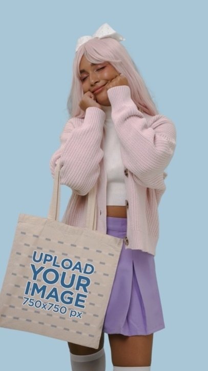 Tote Bag Video Featuring a Woman in a Kawaii-Inspired Outfit