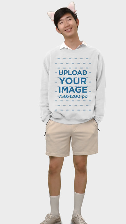 Sweatshirt Video Featuring a Smiling Man with a Cat Ears Headband 6189v