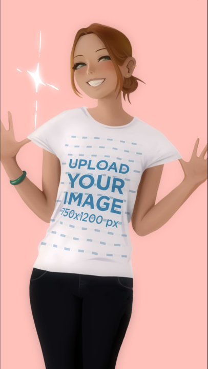 Round-Neck Tee Video Featuring a Happy Woman With an AI-Generated Effect