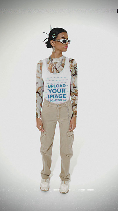 TikTok Challenge Video Featuring a Woman Wearing a Tank Top and a Sweatshirt