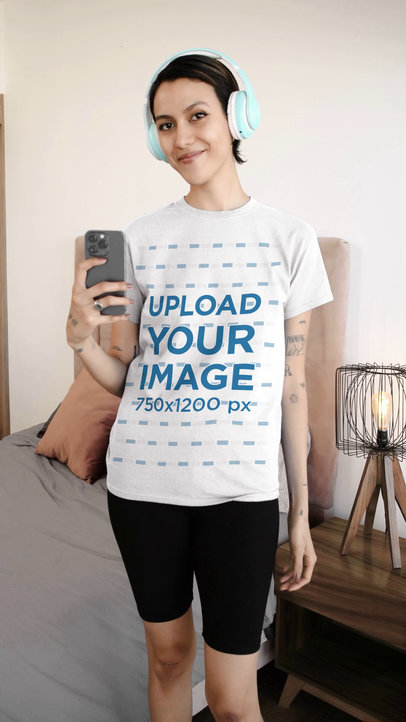 T-Shirt Video Featuring a Smiling Woman Recording a TikTok