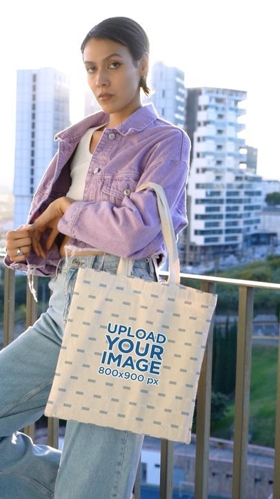 TikTok-Themed Video Featuring a Woman Carrying a Tote Bag