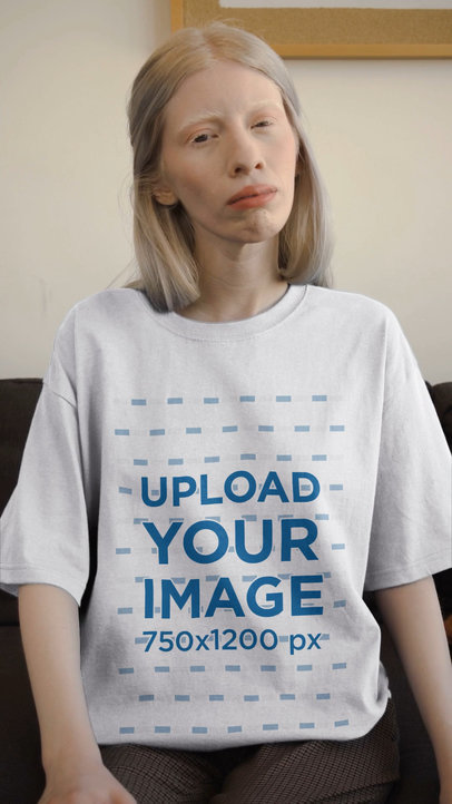 Round-Neck T-Shirt Video of a Serious Woman Posing in a Living Room