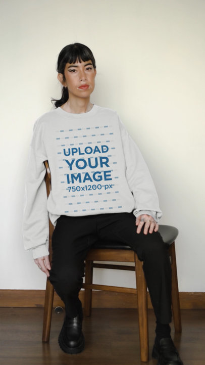Crewneck Sweatshirt Video of a Woman Sitting on a Chair