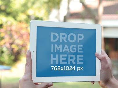Mockup of a White iPad in The Sun