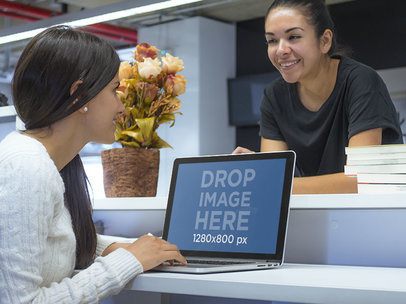 Macbook Mockup of Two Ladies at the Library