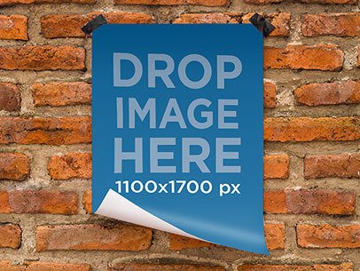 Poster Mockup Featuring a Poster Taped to a Brick Wall