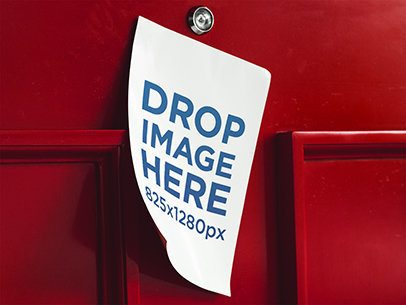 Mockup of a Flyer Taped to the Red Front Door of a House