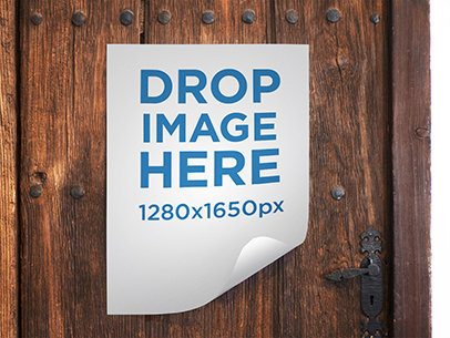 Poster Mockup Featuring a Poster Taped to an Old Vintage Wooden Door