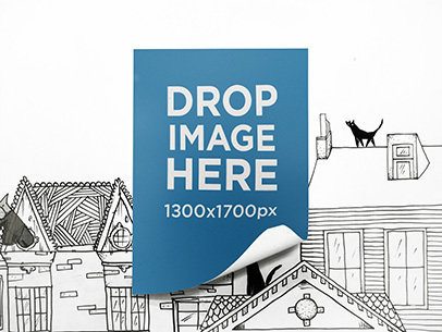 Poster Mockup Taped to a Decorated Wall