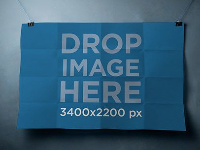 Poster Mockup Being Held in a Horizontal Position By Paper Clips