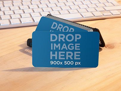 Stack of Business Cards on a Cardholder at an Office Mockup a6927