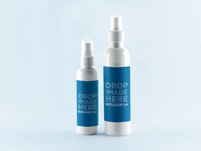Label Mockup Featuring a Set of Two Spray Bottles